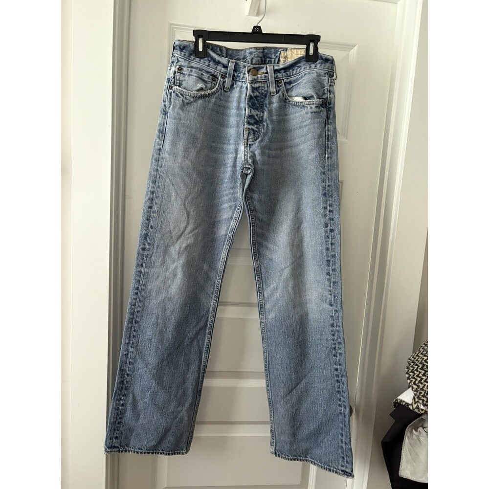 Hollister Jeans Light Wash Button Fly Classic Straight Distressed Size 30x32